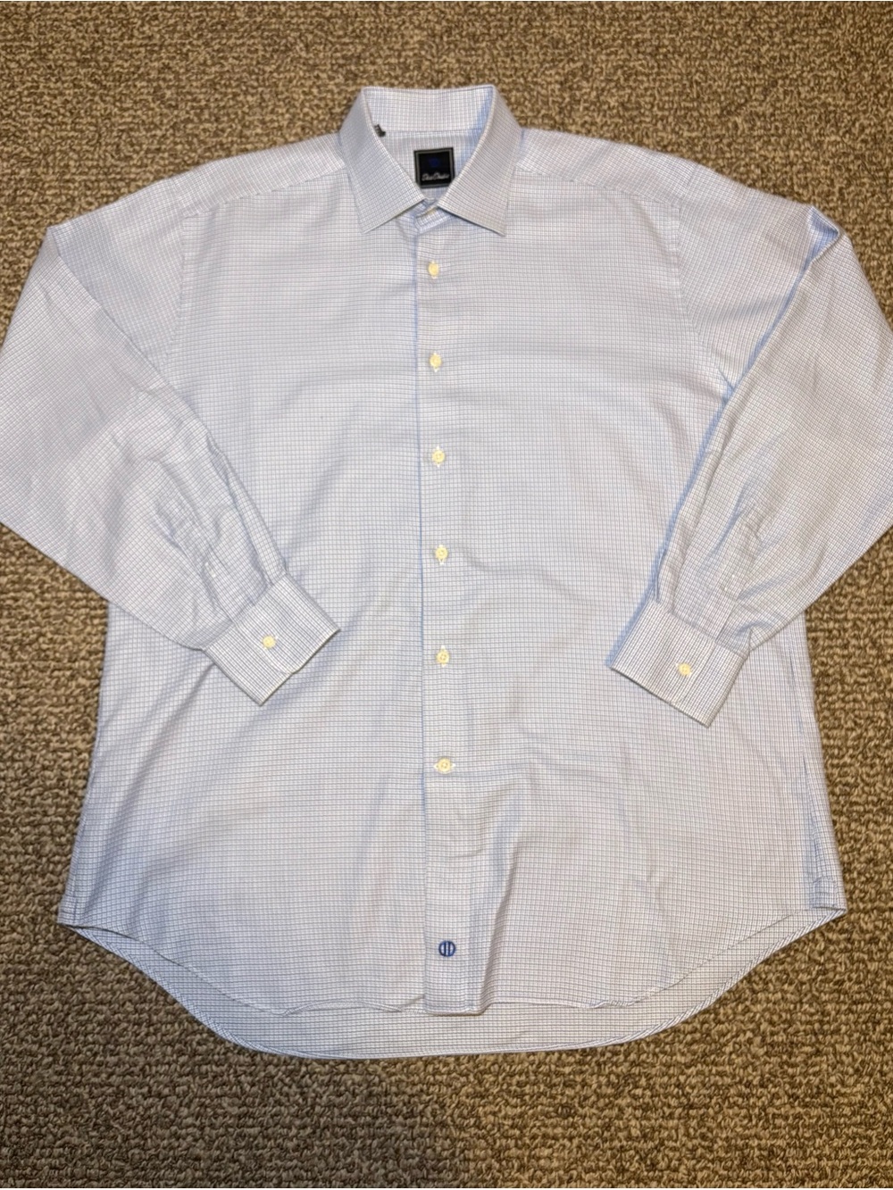 David Donahue Men's Light Blue Micro-Check Dress Shirt